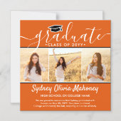 3 Foto Oranje Magnetische Afstuderen Aankondiging (Voorkant)