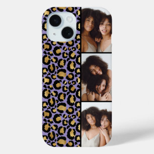 3 Foto Paars En Goud Luipaardprint iPhone 15 Case