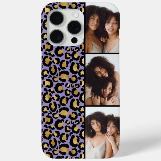 3 Foto Paars En Goud Luipaardprint Case-Mate iPhone Case (Achterkant)