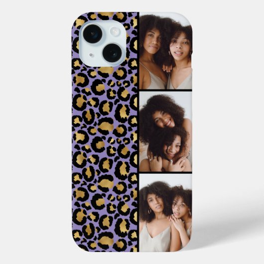 3 Foto Paars En Goud Luipaardprint Case-Mate iPhone Case (Achterkant)