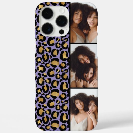 3 Foto Paars En Goud Luipaardprint Case-Mate iPhone Case (Achterkant)