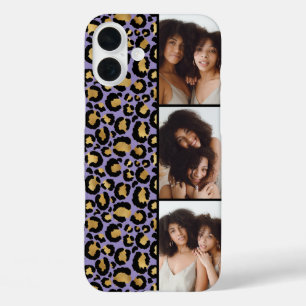 3 Foto Paars En Goud Luipaardprint iPhone 16 Plus Hoesje
