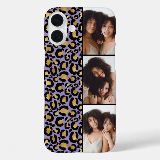 3 Foto Paars En Goud Luipaardprint Case-Mate iPhone Case (Achterkant)