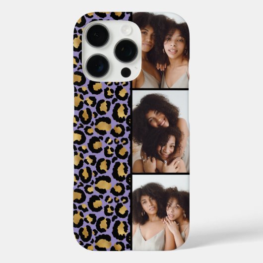 3 Foto Paars En Goud Luipaardprint Case-Mate iPhone Case (Achterkant)