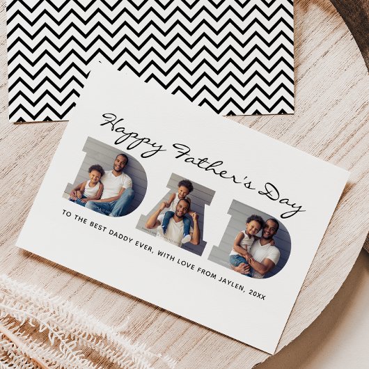3-Foto "Papa" Uitknip Personaliseer Vaderdag Feestdagenkaart
