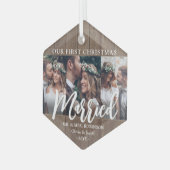 3 Foto Passen getrouwd 1e Kerstman, gehuwd faux ho Glas Ornament (Voorkant links)