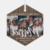 3 Foto Passen getrouwd 1e Kerstman, gehuwd faux ho Glas Ornament (Achterkant)