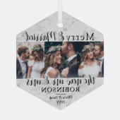 3 Foto Passen getrouwd Merry & Marble Glas Ornament (Achterkant)