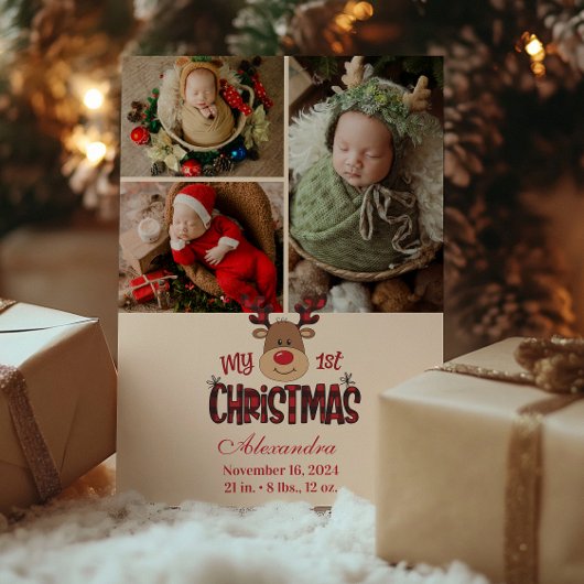3 Foto Plaid Rendier Baby Eerste Kerst Feestdagenkaart