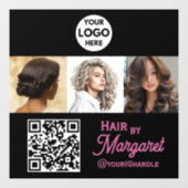 3 Foto QR Code Roze Zwart Foto Kapsalon Raamsticker (Vel)