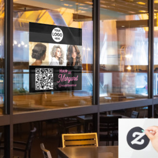 3 Foto QR Code Roze Zwart Foto Kapsalon Raamsticker