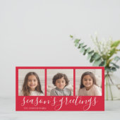 3 Foto: Red Calligraphy Pset Seasons Greeting Feestdagenkaart (Staand voorkant)