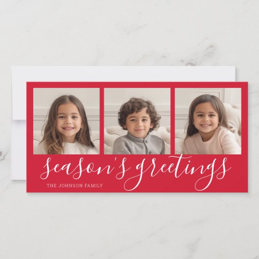 3 Foto: Red Calligraphy Pset Seasons Greeting Feestdagenkaart (Voorkant)