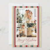 3 Foto Red Green Stripes Vintage Christmas Kaart (Voorkant)