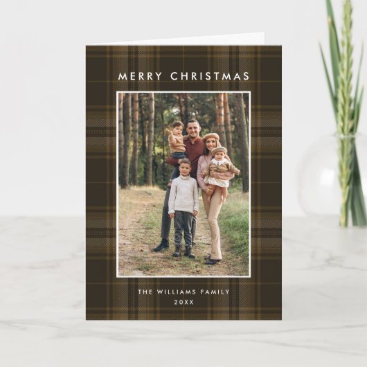 3 Foto Retro Kerst Plaid Groet Feestdagen Kaart (Voorkant)