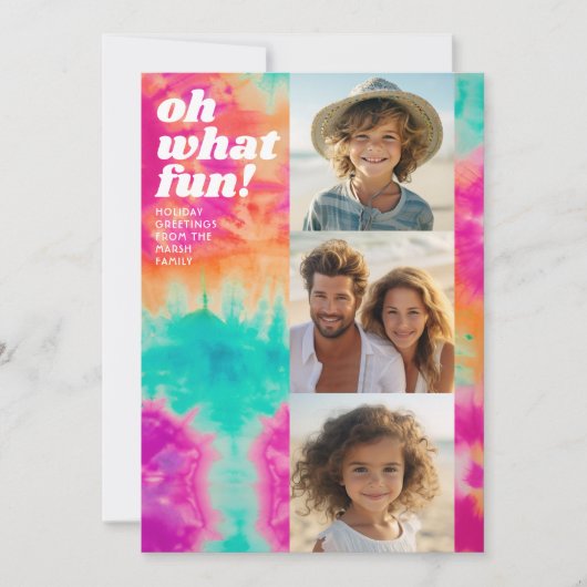 3 foto - Retro Tie Dye - Kleurrijke Kerstmis Feestdagenkaart (Voorkant)