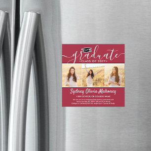 3 Foto Rood Wit Magnetische Afstudeeraankondiging Uitnodiging