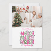 3 Foto Roze Groen Vrolijk Kerstfeest Feestdagenkaart (Voorkant)