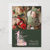3 Foto Roze Groene Baby Eerste Kerstdag Feestdagenkaart (Voorkant)