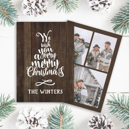 3 Foto Rustic Houten Kerstboom Lettertype Foto Feestdagenkaart