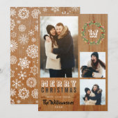 3 Foto Rustic Wood Kerstfeestdag groet Feestdagenkaart (Voorkant / Achterkant)