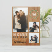 3 Foto Rustic Wood Kerstfeestdag groet Feestdagenkaart (Staand voorkant)