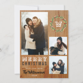 3 Foto Rustic Wood Kerstfeestdag groet Feestdagenkaart