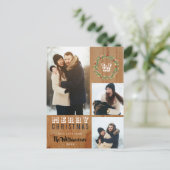 3 Foto Rustiek Hout Kerstvakantie Groeten Feestdagenkaart (Staand voorkant)