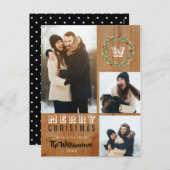 3 Foto Rustiek Hout Kerstvakantie Groeten Feestdagenkaart (Voorkant / Achterkant)