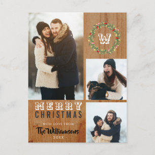 3 Foto Rustiek Hout Kerstvakantie Groeten Feestdagenkaart