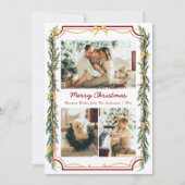 3 Foto Schattigee Botanische Kerst Foliage Gouden Feestdagenkaart (Voorkant)