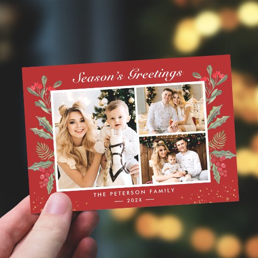 3 Foto Seizoensgroeten Holly Berries Kerstmis Feestdagenkaart