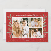 3 Foto Seizoensgroeten Holly Berries Kerstmis Feestdagenkaart (Voorkant)