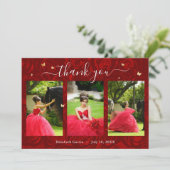 3 Foto Sjabloon Elegant Goud en Rood Quinceanera (Staand voorkant)