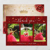 3 Foto Sjabloon Elegant Goud en Rood Quinceanera (Voorkant / Achterkant)