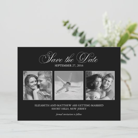 3-Foto Sjabloon Trouw Save the Date Kaart (Staand voorkant)