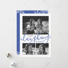 3-Foto Snowy Blue Kerstmis helemaal lachen Feestdagenkaart