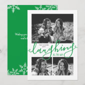 3-Foto Snowy Green Kerstmis helemaal lachen Feestdagenkaart (Voorkant / Achterkant)