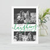 3-Foto Snowy Green Kerstmis helemaal lachen Feestdagenkaart (Staand voorkant)