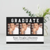 3 Foto Sporty Male Graduparty Kaart (Staand voorkant)