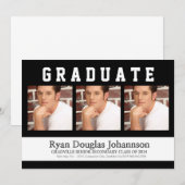 3 Foto Sporty Male Graduparty Kaart (Voorkant / Achterkant)