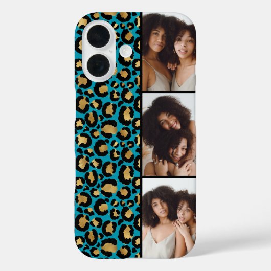 3 Foto Teal En Goud Luipaardprint Case-Mate iPhone Case (Achterkant)