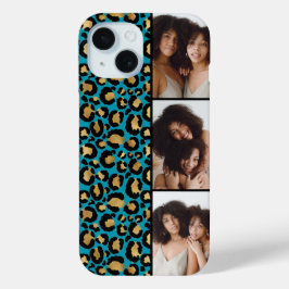 3 Foto Teal En Goud Luipaardprint iPhone 15 Case