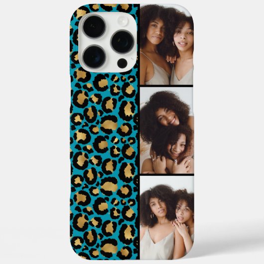 3 Foto Teal En Goud Luipaardprint Case-Mate iPhone Case (Achterkant)