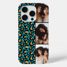 3 Foto Teal En Goud Luipaardprint iPhone 15 Pro Case