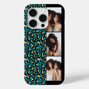 3 Foto Teal En Goud Luipaardprint iPhone 15 Pro Case