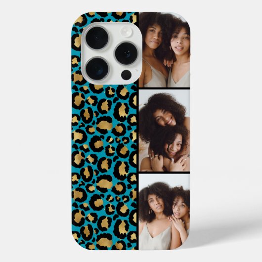 3 Foto Teal En Goud Luipaardprint Case-Mate iPhone Case (Achterkant)