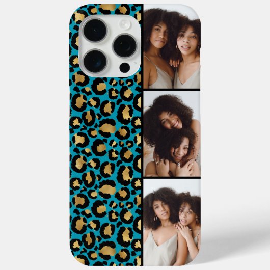 3 Foto Teal En Goud Luipaardprint Case-Mate iPhone Case (Achterkant)