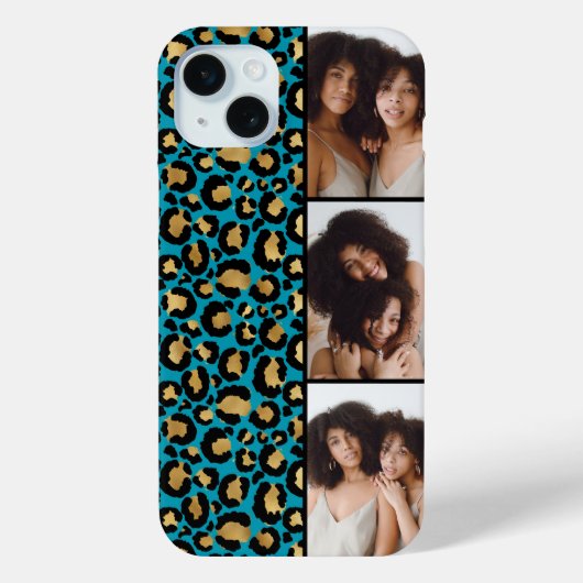 3 Foto Teal En Goud Luipaardprint Case-Mate iPhone Case (Achterkant)