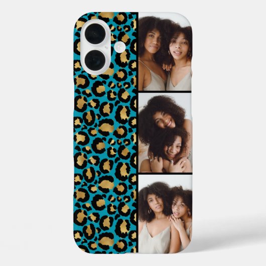 3 Foto Teal En Goud Luipaardprint Case-Mate iPhone Case (Achterkant)